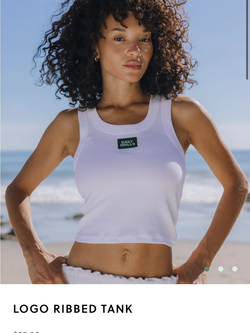 Daily Drills White Ribbed Logo Crop Tank